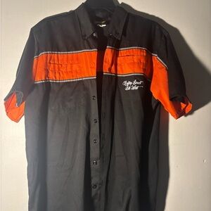 Black & Orange Short-Sleeve Button-Up Work Shirt
